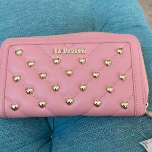 NWT LOVE MOSCHINO  Heart Studded Pink Wallet